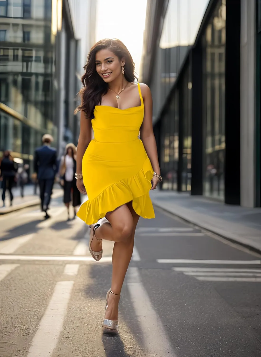 Womens Sexy Sleeveless Bodycon Mini Dress 2024 Summer Casual Straps Short Ruffle Dresses Beach Party Club Homecoming