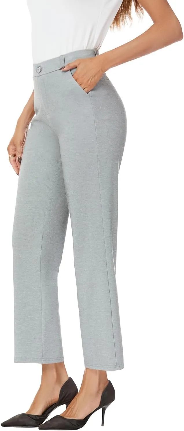 Women's Straight Leg Dress Work Ankle Pants Business Office Casual Slacks with Pockets