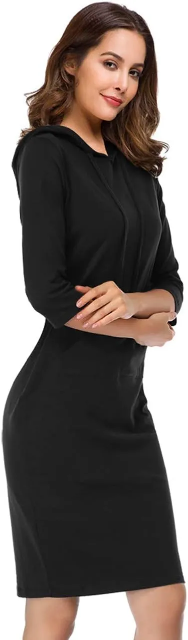 Women's Stripe Pocket Knee Length Slim Pullover Hoodie Dress