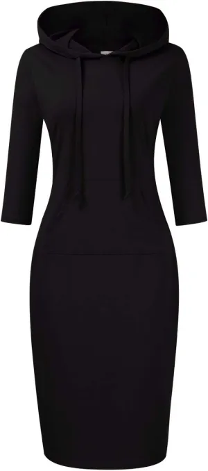 Women's Stripe Pocket Knee Length Slim Pullover Hoodie Dress