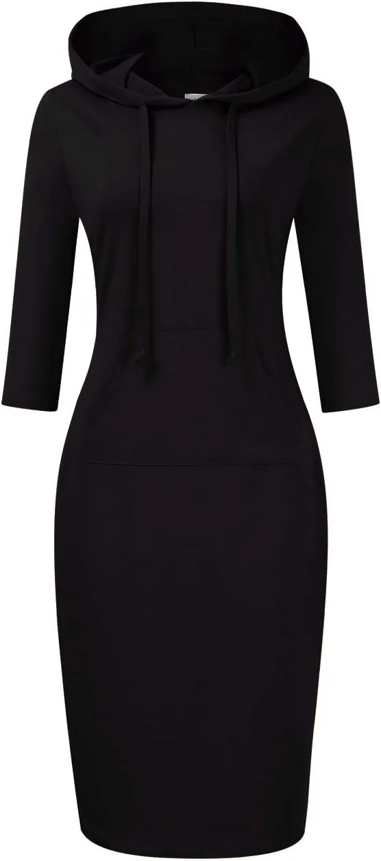 Women's Stripe Pocket Knee Length Slim Pullover Hoodie Dress