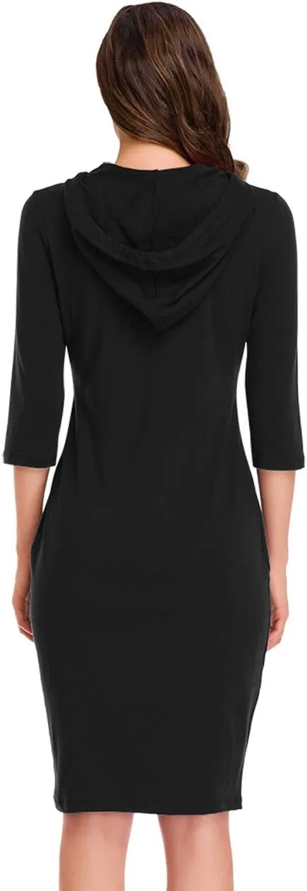 Women's Stripe Pocket Knee Length Slim Pullover Hoodie Dress