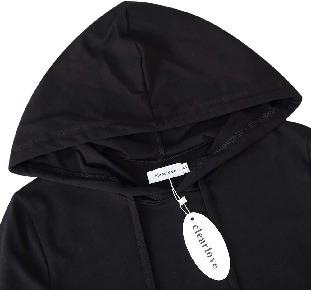 Women's Stripe Pocket Knee Length Slim Pullover Hoodie Dress