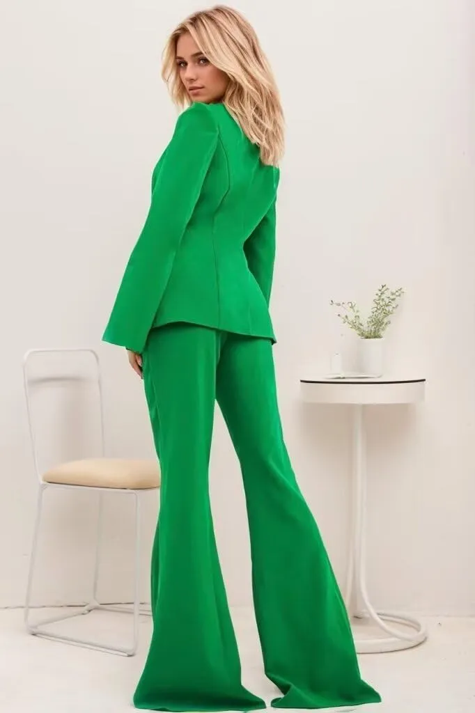 Womens Suit 2 Piece Set Business Blazer Bell Bottoms Casual Sleeve Placket Suit Peak Lapel Prom Tuxedo for Evening Party