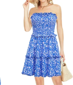 Womens Summer Beach Boho Ruffle Sleeveless Adjustable Straps Tube Top Mini Dress Ruffle Cover Up Dresses