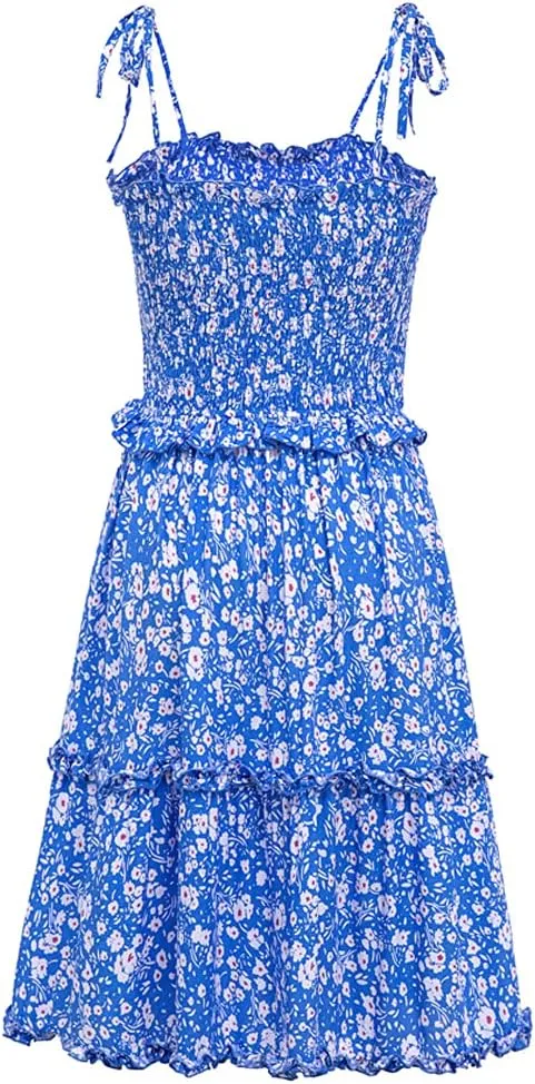 Womens Summer Beach Boho Ruffle Sleeveless Adjustable Straps Tube Top Mini Dress Ruffle Cover Up Dresses