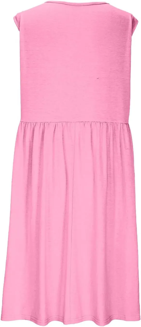 Womens Summer Dresses 2025 V Neck Button Down Sleeveless Tank Dress Casual Swing Vacation Midi Sundress with Pockets