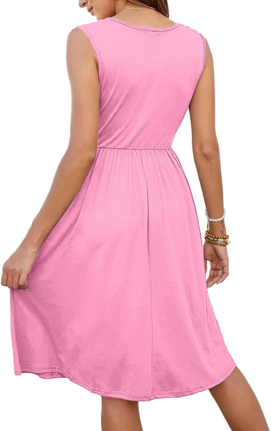 Womens Summer Dresses 2025 V Neck Button Down Sleeveless Tank Dress Casual Swing Vacation Midi Sundress with Pockets