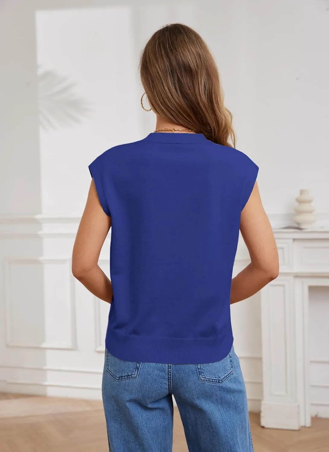 Womens Sweater Vest Cap Sleeve V Neck Knit Button Down Vest Tops Casual Summer Tank Top