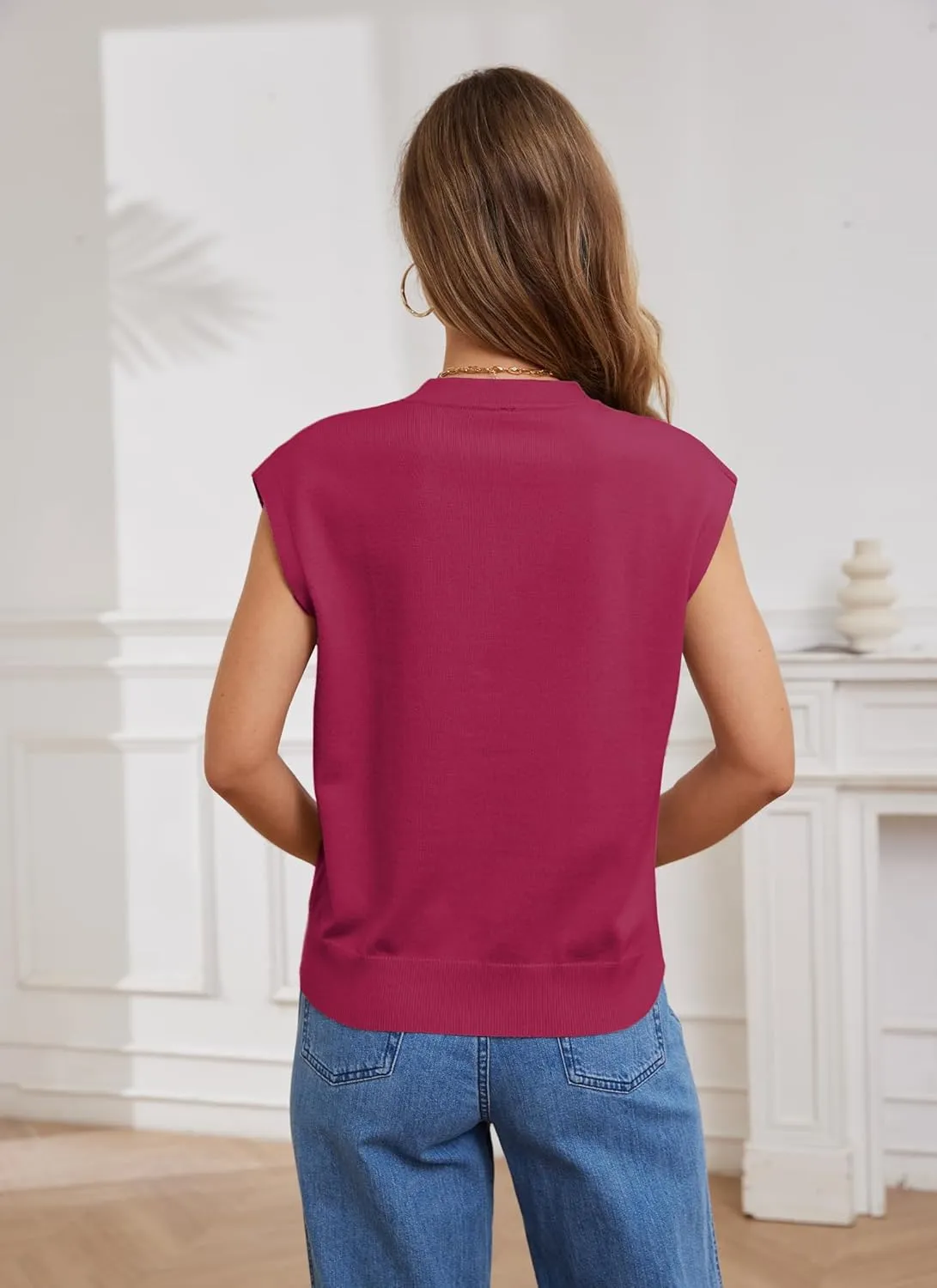 Womens Sweater Vest Cap Sleeve V Neck Knit Button Down Vest Tops Casual Summer Tank Top