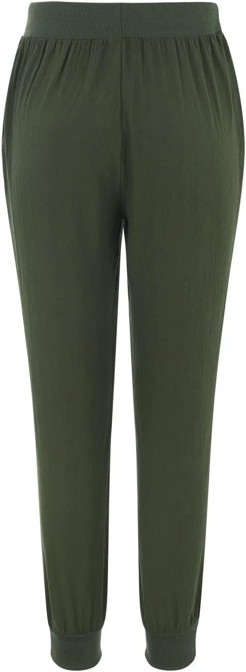 Womens Tapered Pants Cotton Linen Drawstring Elastic Waist Pants Casual Trousers with Pockets Joggers Travel Slacks