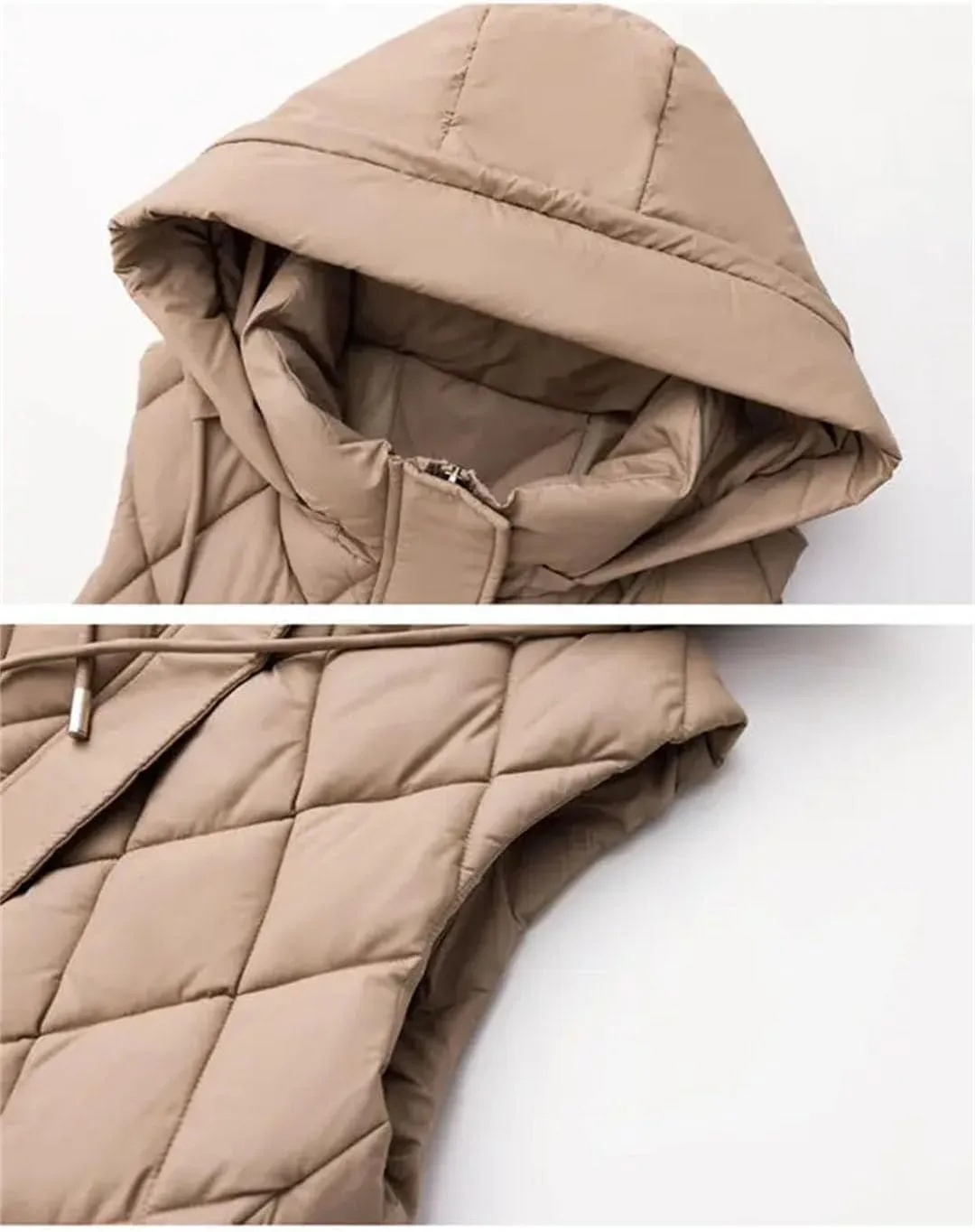 Womens Vest Loose Winter Long Down Cotton Jacket Knee Thick Sleeveless Waistcoat Hooded Oversize Jacket