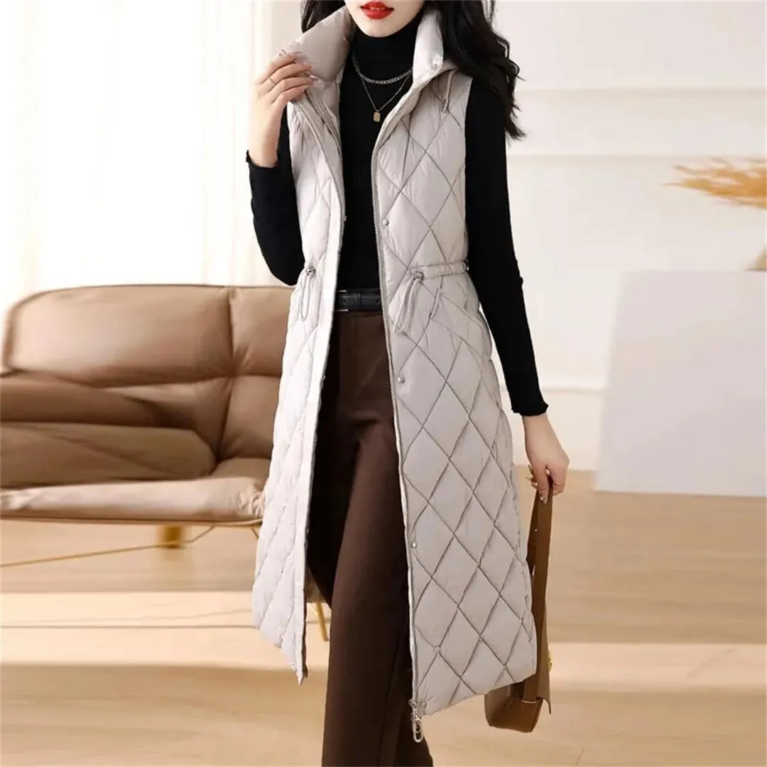 Womens Vest Loose Winter Long Down Cotton Jacket Knee Thick Sleeveless Waistcoat Hooded Oversize Jacket