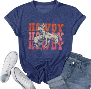 Women's Vintage Country Music Shirt Western Howdy Cowgirl Graphic Summer Music Party Tee