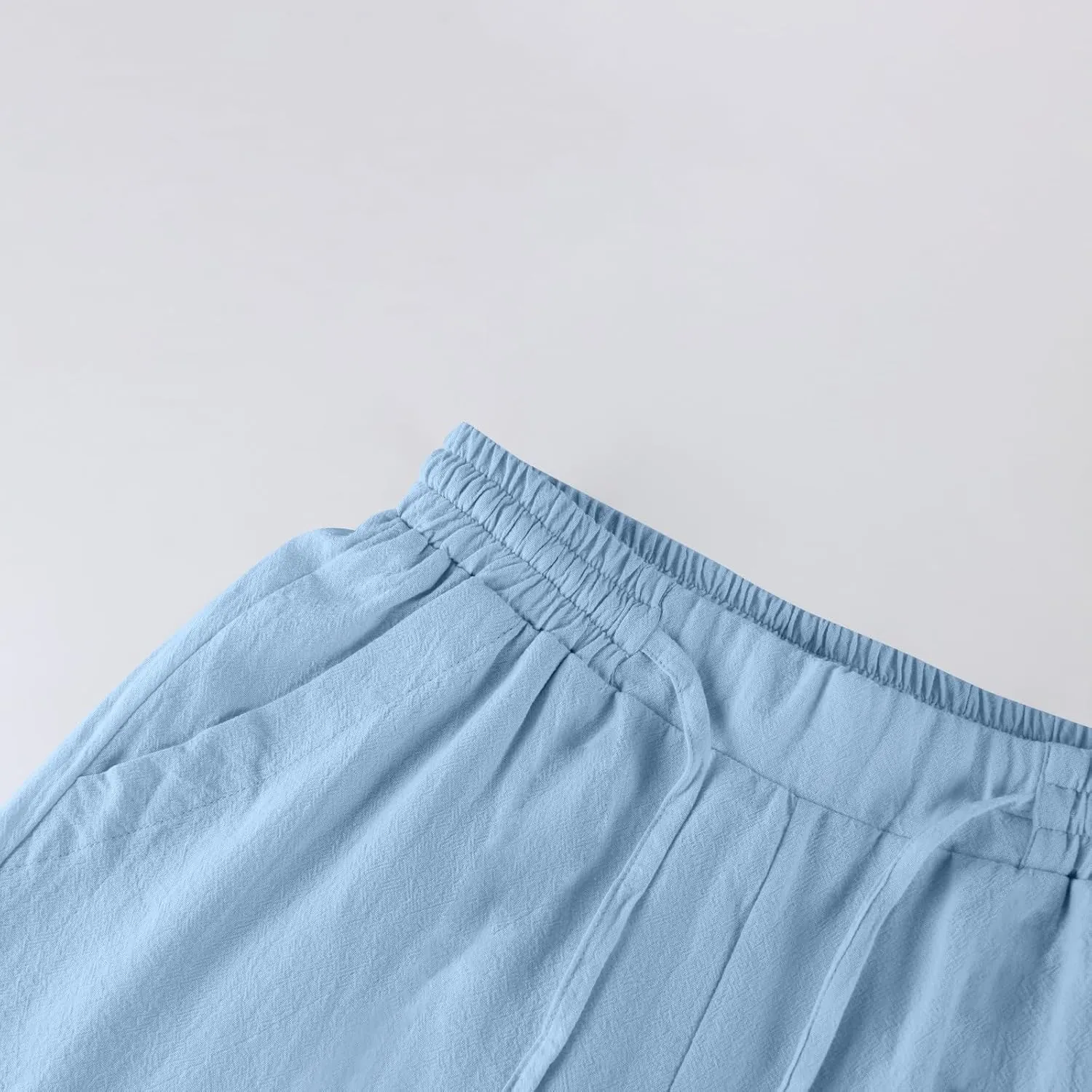 Womens Wide Leg Pants Linen 2025 Beach Summer Drawstring Elastic Waist Pants High Rise with Pocket Comfy Solid Trouser