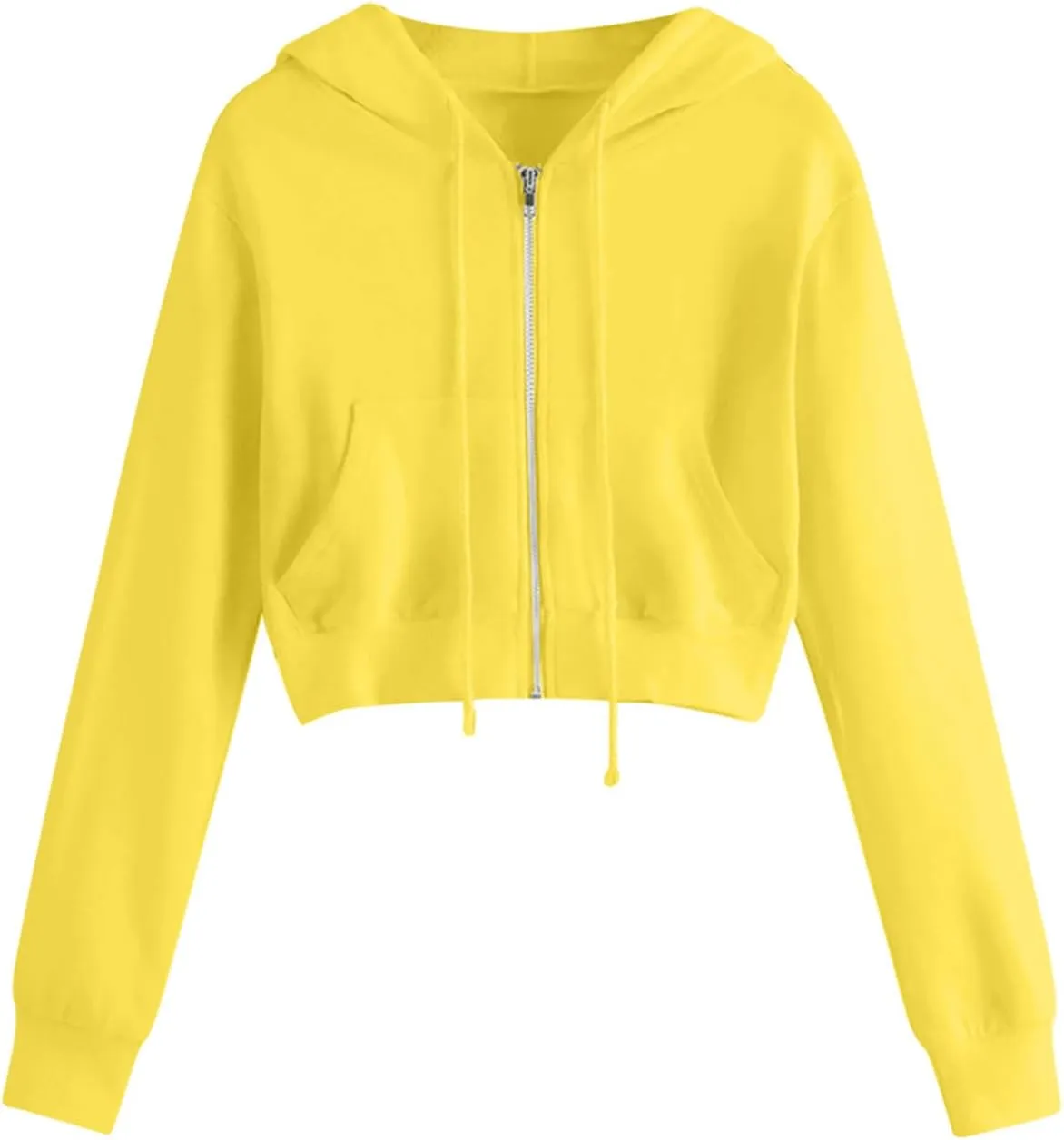 Womens Zip Up Cropped Hoodie Drawstring Crop Sweatshirt Long Sleeve Casual Tops Y2K Trendy Fall Winter Clothes 2024