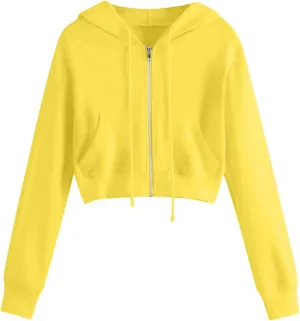 Womens Zip Up Cropped Hoodie Drawstring Crop Sweatshirt Long Sleeve Casual Tops Y2K Trendy Fall Winter Clothes 2024