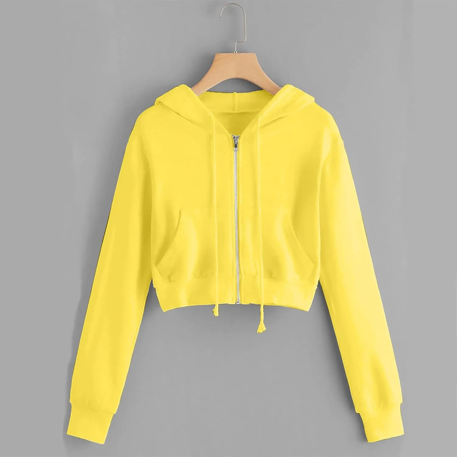 Womens Zip Up Cropped Hoodie Drawstring Crop Sweatshirt Long Sleeve Casual Tops Y2K Trendy Fall Winter Clothes 2024