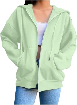 Women's Zip Up Fleece Sweatshirt Long Sleeve Fashion Pullover Hoodies Y2K Jacket with Pockets 2024 Fall Clothes