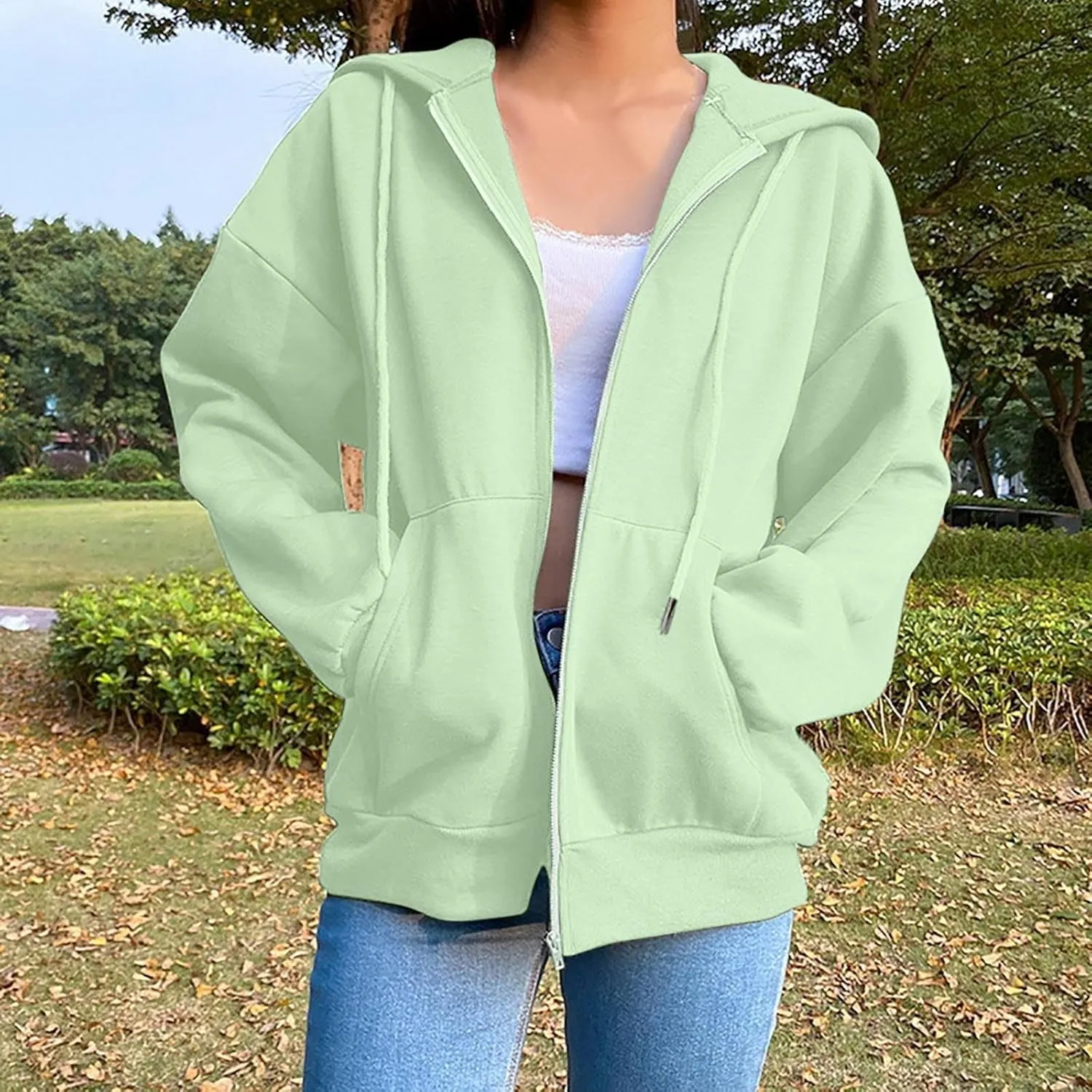 Women's Zip Up Fleece Sweatshirt Long Sleeve Fashion Pullover Hoodies Y2K Jacket with Pockets 2024 Fall Clothes