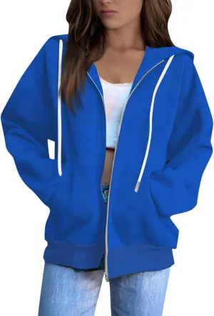 Womens Zip Up Hoodies Casual Long Sleeve Hoodie Jacket Oversized Lightweight Pullover Sweatshirts Tops with Pocket