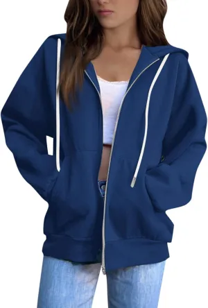 Womens Zip Up Hoodies Casual Long Sleeve Hoodie Jacket Oversized Lightweight Pullover Sweatshirts Tops with Pocket