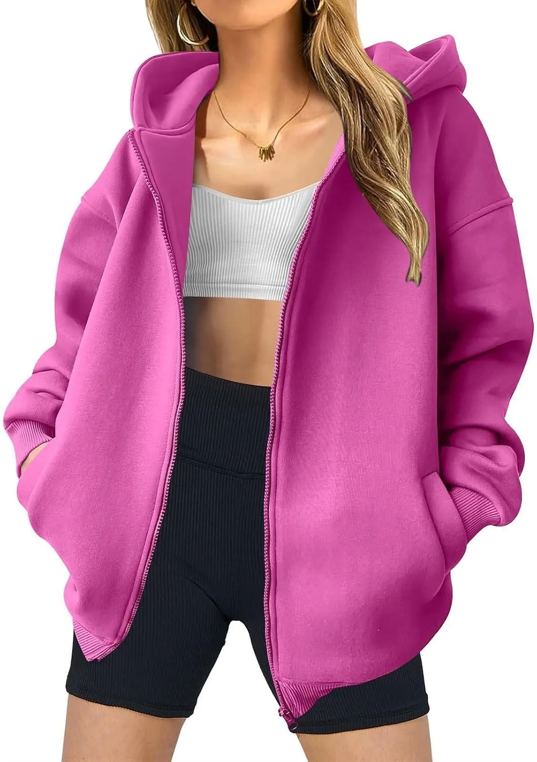 Womens Zip Up Hoodies Fleece Jackets Long Sleeve Oversized Sweatshirt Casual Fall Fashion Preppy Outfits for Women