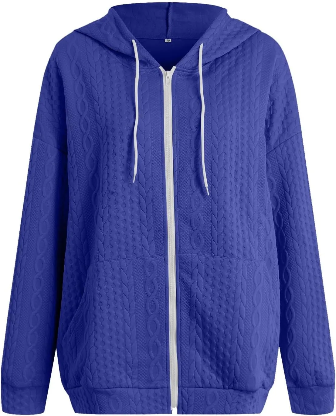 Womens Zip Up Hoodies Plus Size Sweatshirt Long Sleeve Textured Drawstring Zip Jackets Outwear with Pockets