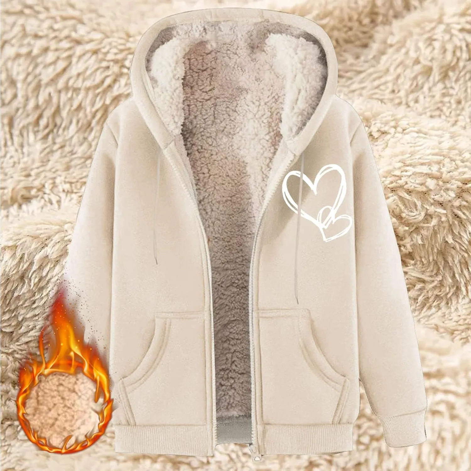 Womens Zip Up Hoodies Winter lightweight Fleece Lined Coats Comfy Warm Plus Size Sherpa Sweatshirt with Pockets