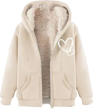Womens Zip Up Hoodies Winter lightweight Fleece Lined Coats Comfy Warm Plus Size Sherpa Sweatshirt with Pockets