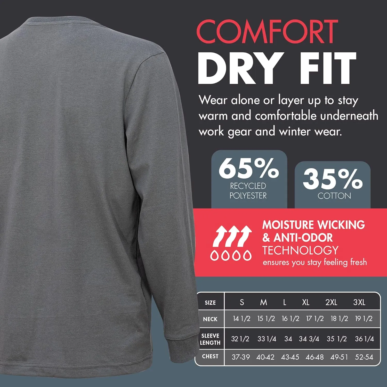 Wrangler Long Sleeve Layering Tee Shirts for Men, Core Mens Layering T-Shirt