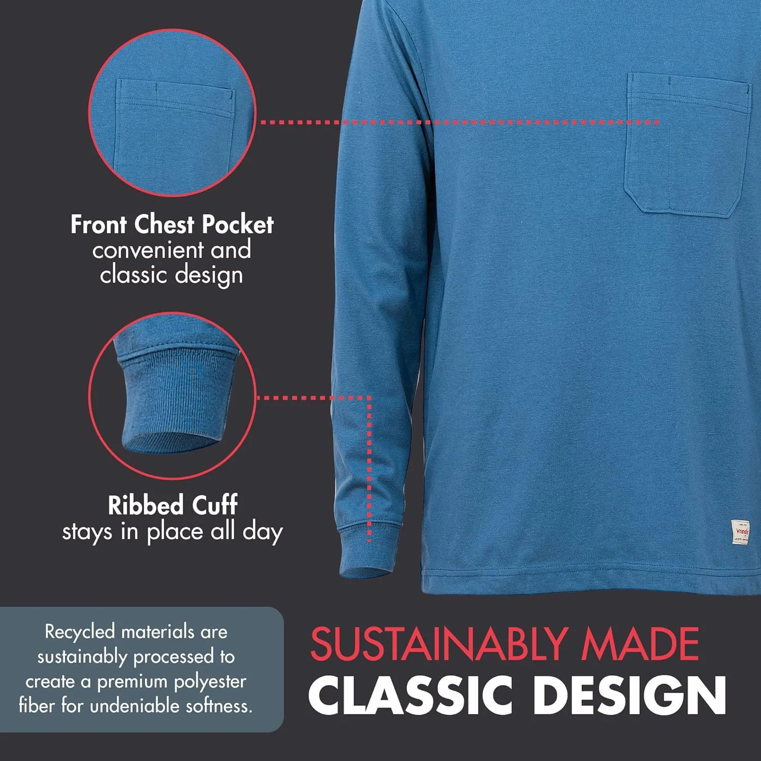 Wrangler Long Sleeve Layering Tee Shirts for Men, Core Mens Layering T-Shirt