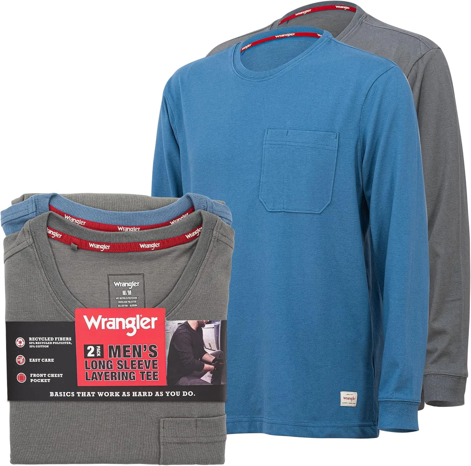 Wrangler Long Sleeve Layering Tee Shirts for Men, Core Mens Layering T-Shirt
