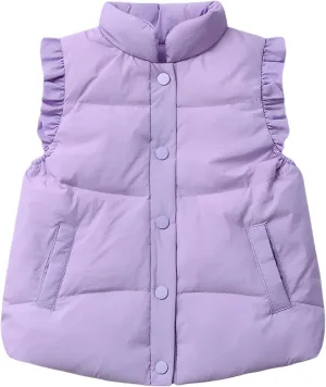 Wyeysyt Toddler Girls Ruffle Puffer Vest Button Sleeveless Padded Gilet Winter Cute Jackets Outwear 4-7 Years
