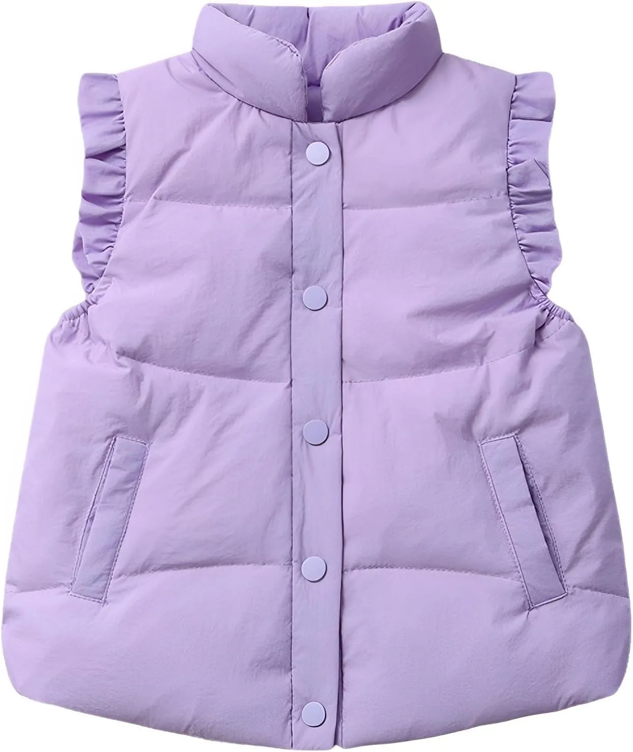 Wyeysyt Toddler Girls Ruffle Puffer Vest Button Sleeveless Padded Gilet Winter Cute Jackets Outwear 4-7 Years