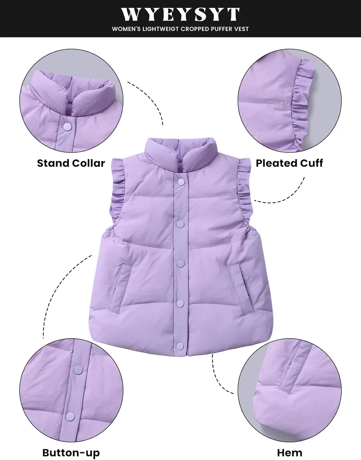 Wyeysyt Toddler Girls Ruffle Puffer Vest Button Sleeveless Padded Gilet Winter Cute Jackets Outwear 4-7 Years