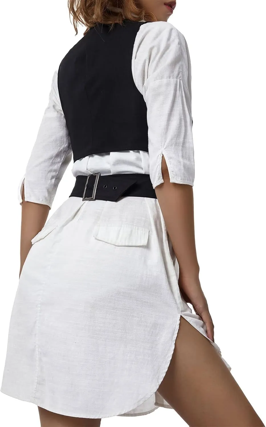 XBTCLXEBCO Women's Dressy Waistcoat Racerback Button Vest Jacket Vintage Steampunk Sleeveless Tuxedo Suit Vest Crop Tank Top