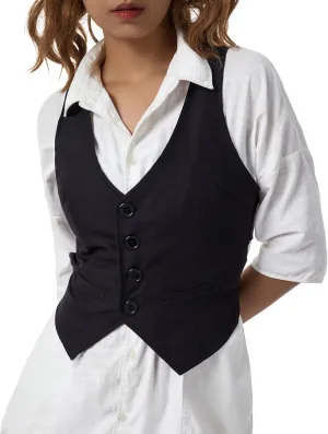XBTCLXEBCO Women's Dressy Waistcoat Racerback Button Vest Jacket Vintage Steampunk Sleeveless Tuxedo Suit Vest Crop Tank Top