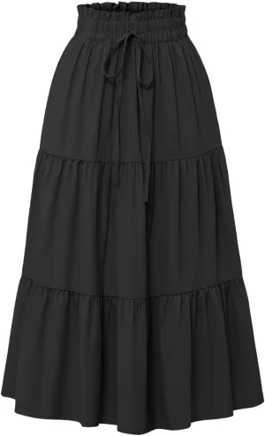 XOWRTE Floral Maxi Skirt for Women Summer Comfy Tiered Elastic High Waisted Skirts Vacation A Line Flowy Long