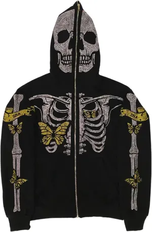 Y2K Hoodie Full Zip Up Hoodie Over Face Women Men Skeleton Skull Print Hooded Aesthetic Sweatshirts