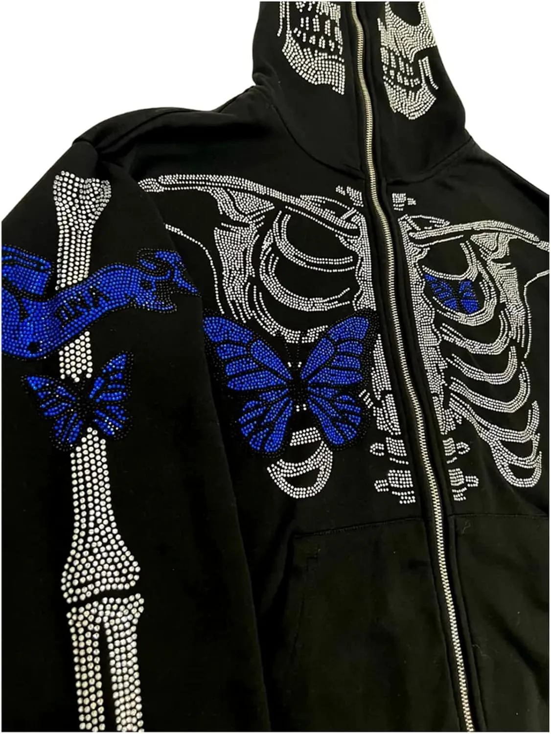 Y2K Hoodie Full Zip Up Hoodie Over Face Women Men Skeleton Skull Print Hooded Aesthetic Sweatshirts