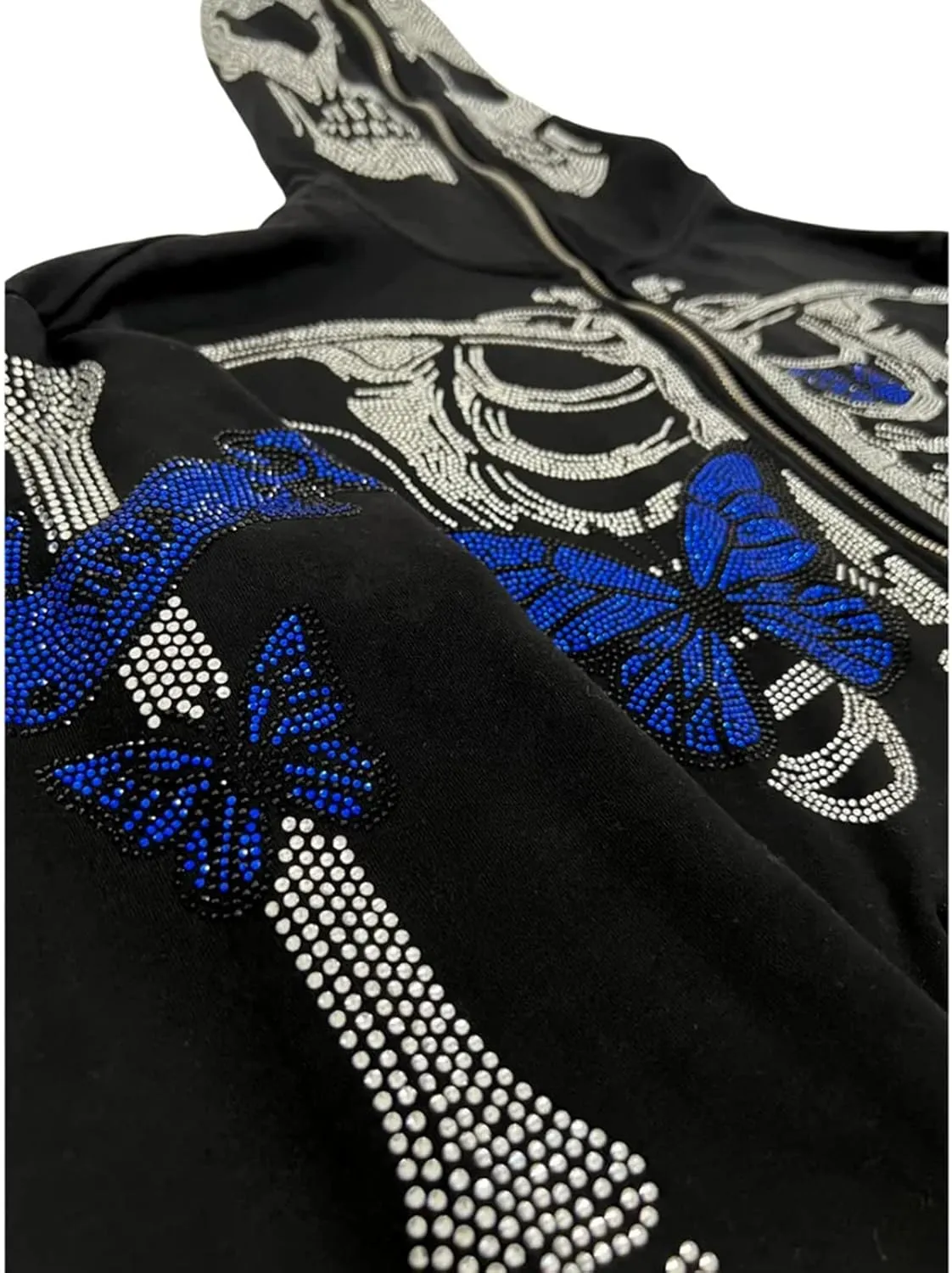 Y2K Hoodie Full Zip Up Hoodie Over Face Women Men Skeleton Skull Print Hooded Aesthetic Sweatshirts