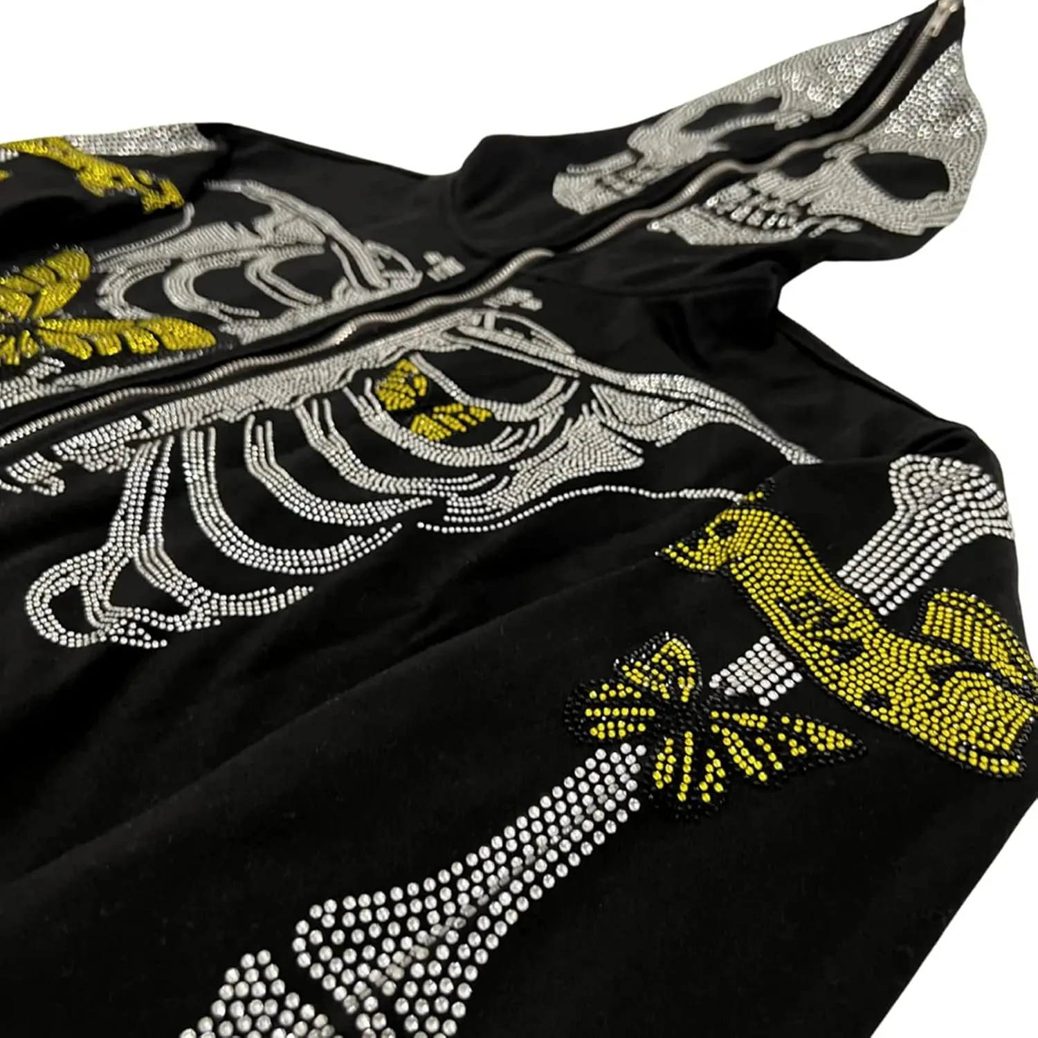 Y2K Hoodie Full Zip Up Hoodie Over Face Women Men Skeleton Skull Print Hooded Aesthetic Sweatshirts