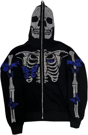 Y2K Hoodie Full Zip Up Hoodie Over Face Women Men Skeleton Skull Print Hooded Aesthetic Sweatshirts