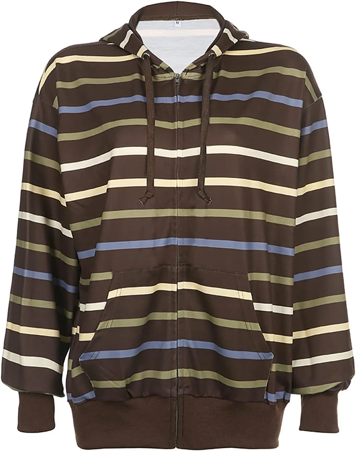 Y2k Zip Up Striped Hoodie Women Oversized Goth Sweatshirt E-Girl Grunge Long Sleeve Graphic Jacket Fall Streetwear