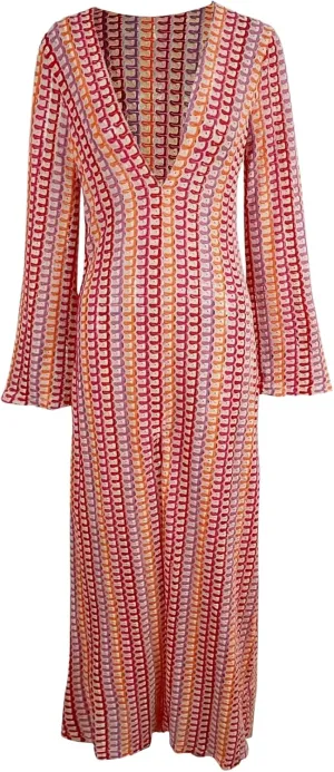 Yimoon Womens Striped Maxi Dress Long Knit Beach Dresses Loose Fit Sexy Summer Contrast Color Side Slit Hollow Out Sundress(Red-M)