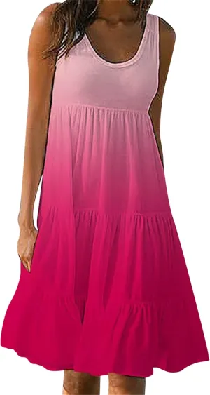 YMING Womens Sleeveless Beach Swing Dress Casual Scoop Neck Pleated Sundress Summer Ruffle Tank Dresses