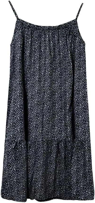 yoeasy Women Loose Floral Printed Sleeveless Spaghetti Straps Mini Sundress Boho Beach Swing Mini Dresses