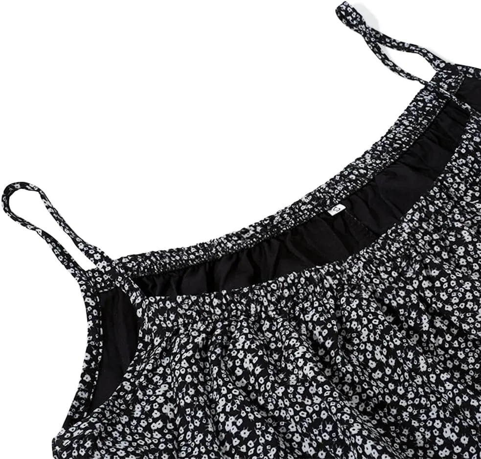 yoeasy Women Loose Floral Printed Sleeveless Spaghetti Straps Mini Sundress Boho Beach Swing Mini Dresses