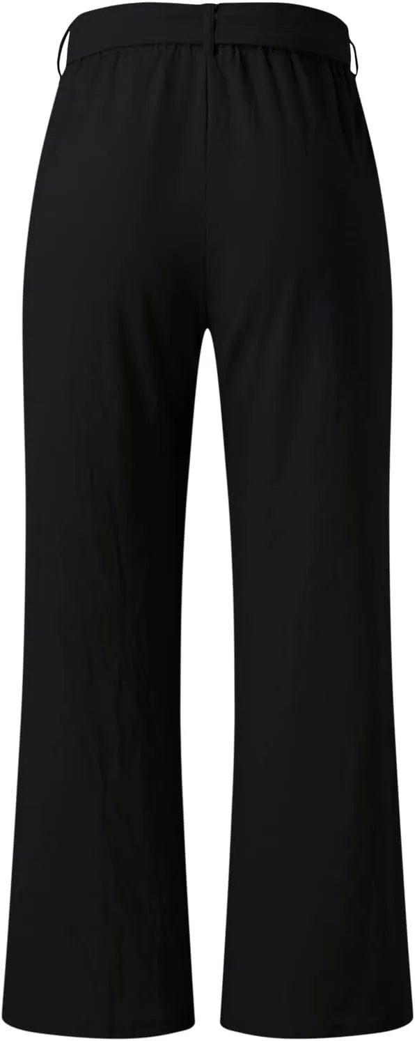 YOLAI Womens Button Down Cotton Linen Pant High Waist Casual Business Work Trousers Summer Lightweight Wide Leg Trousers